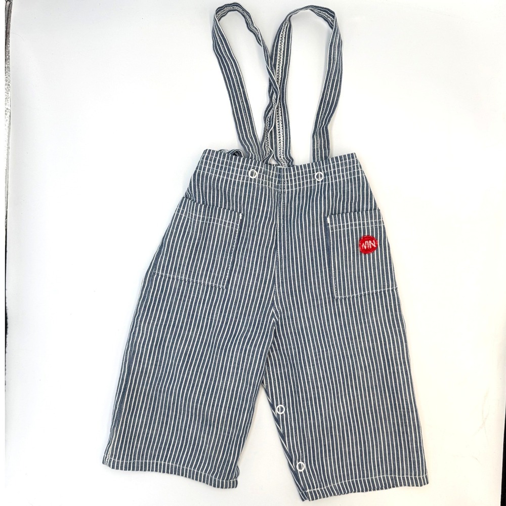 Vtg Styled by‎ the Shepherd Baby Overalls 12 Months WIN Patch Railroad Stripes